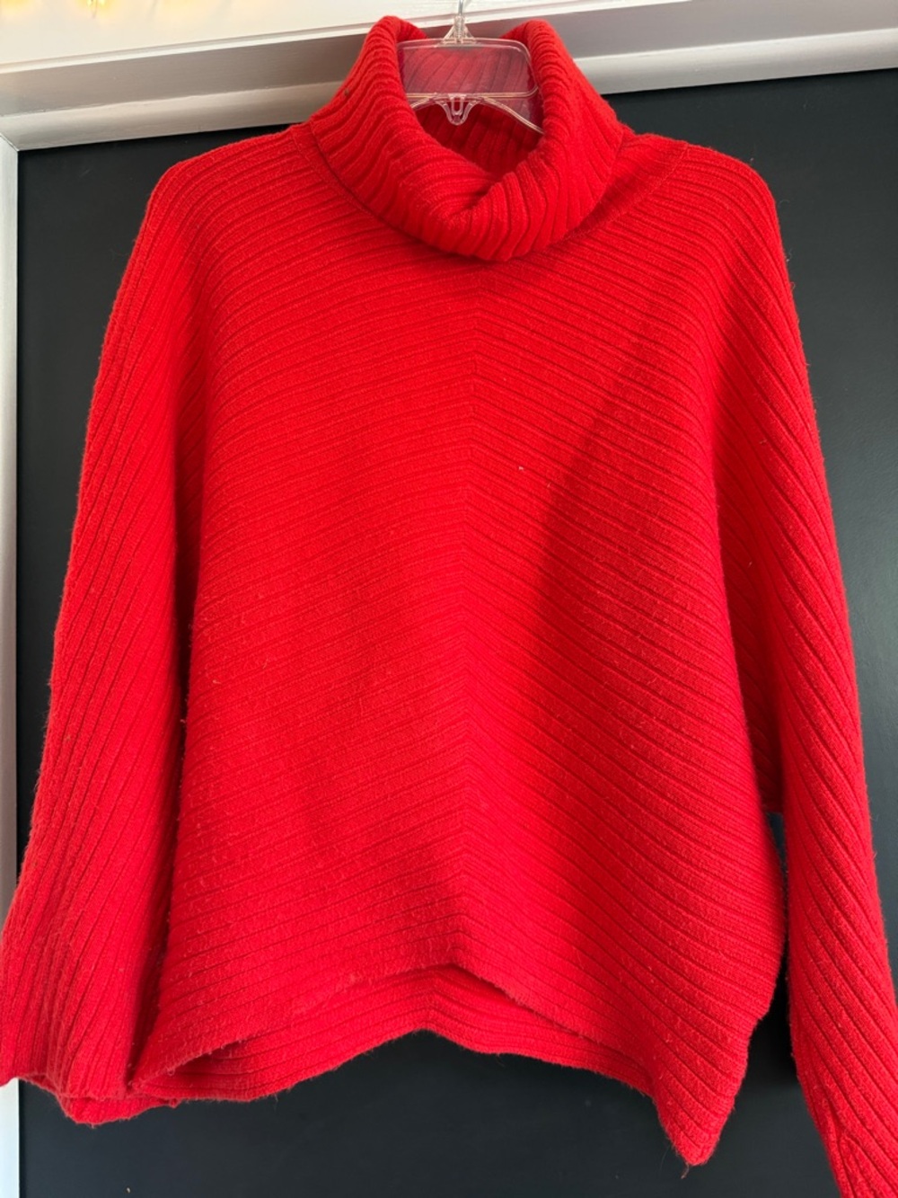 Moth Red Ribbed Cowl-Neck Sweater